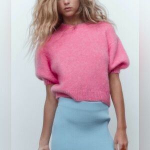 Zara puff sleeve pullover in pink